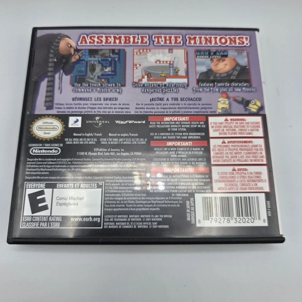 Despicable Me: The Game - Minion Mayhem (Nintendo DS, 2010) Untested! Complete!